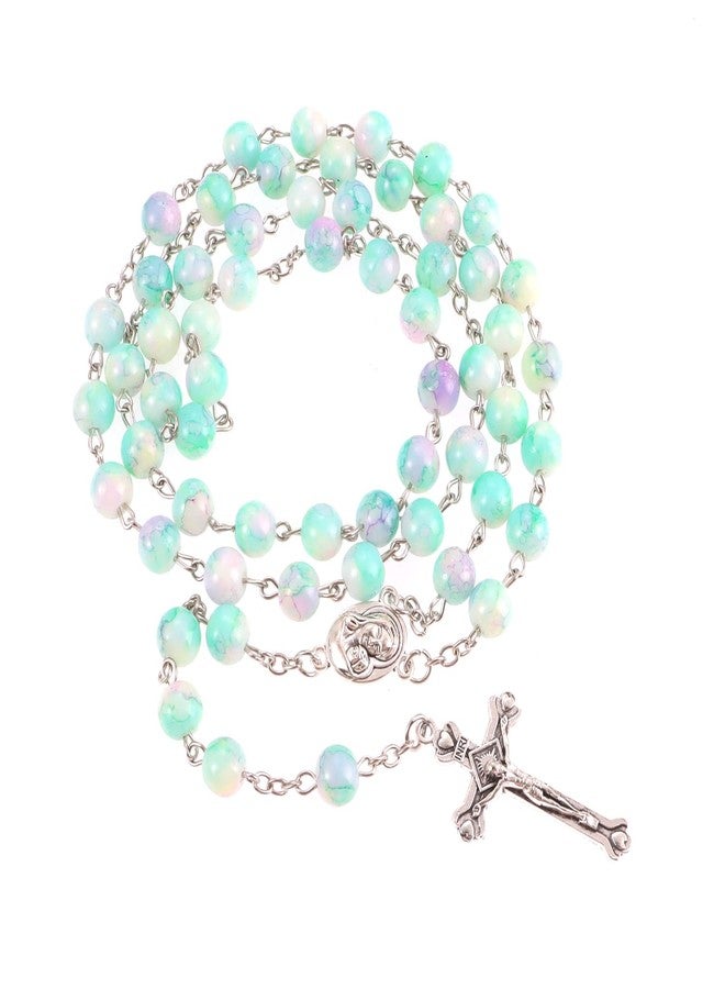 OEMOO Rosary Beads Catholic for Woman, Handmade Imitation Green Purple Pearl Rosary Necklace, First Communion Gifts, Wall Crosses Christian Gifts - Image 2
